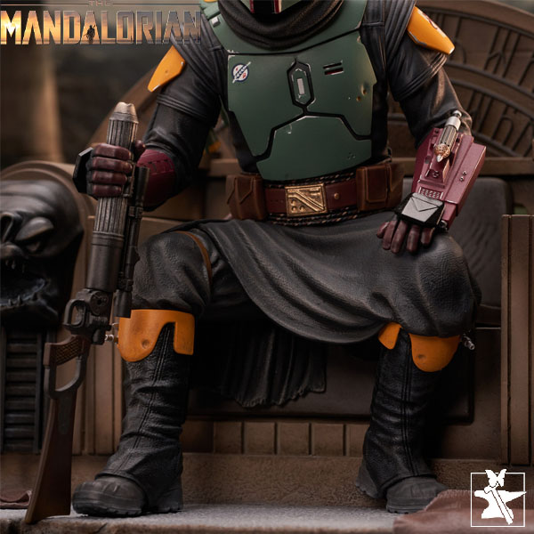 Gentle Giant Star Wars The Mandalorian Boba Fett on Throne Premier Collection Statue
